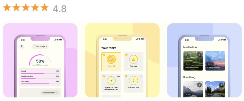 Three Screenshots of The Earkick Mood and Anxiety Tracker App
