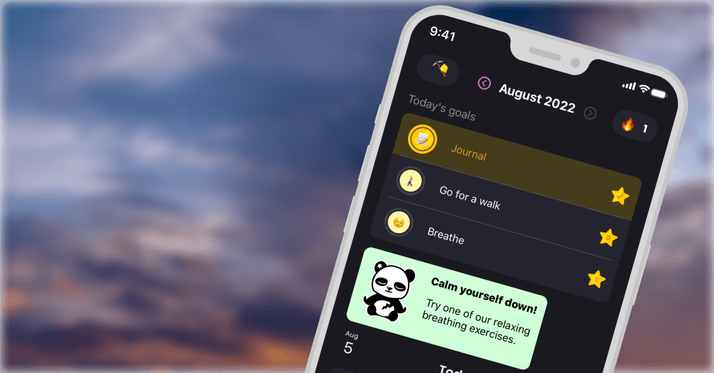 Screenshot of the Earkick selfcare companion app that allows users to journal effortlessly and take intentional breaks.