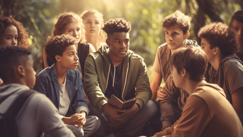 Group of 10 students gathering outside to learn more about climate crisis and discuss actions.