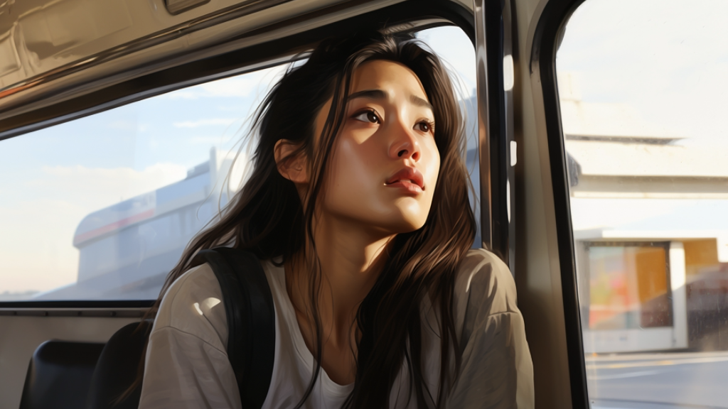 Back-to-school anxiety is real: portrait of worried female student on her way from home to class. She's unsure what is awaiting her there.