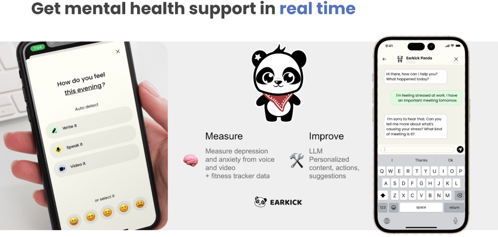Screenshot of how Earkick's AI-powered mental health support works