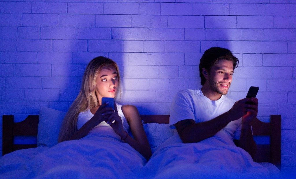 AI relationships become a legal matter: Couple chatting at night