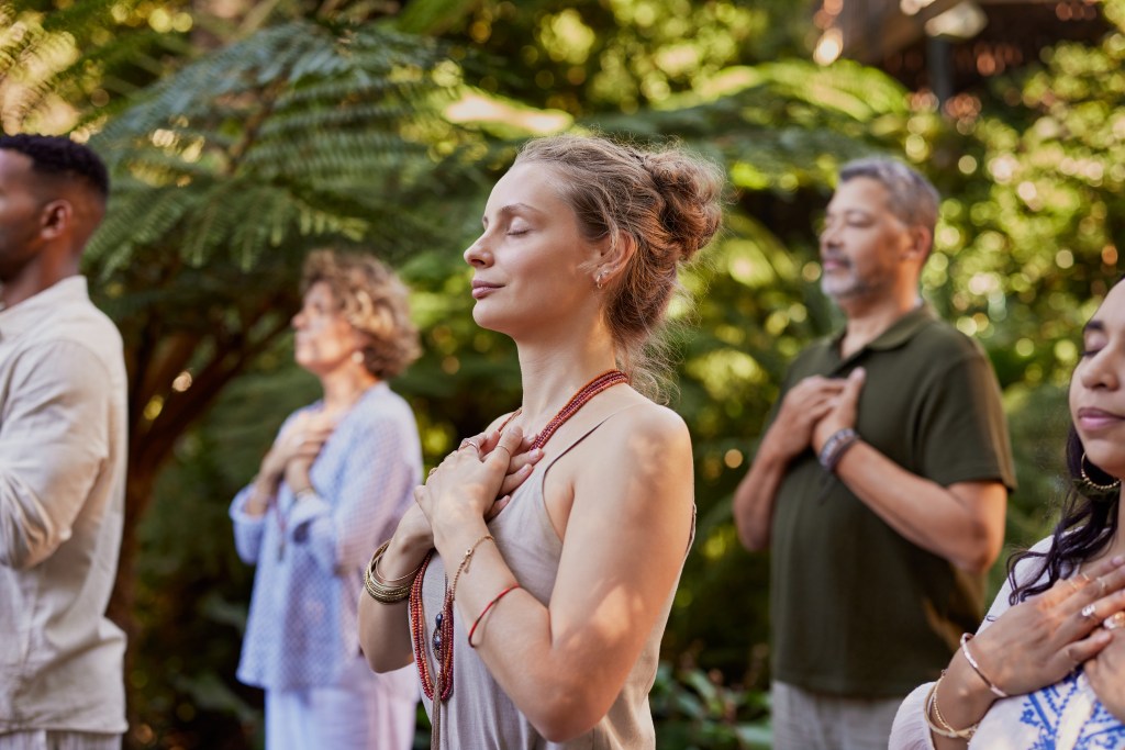 Group of people doing mindfulness during a Multi-Day Mental Health Retreat 